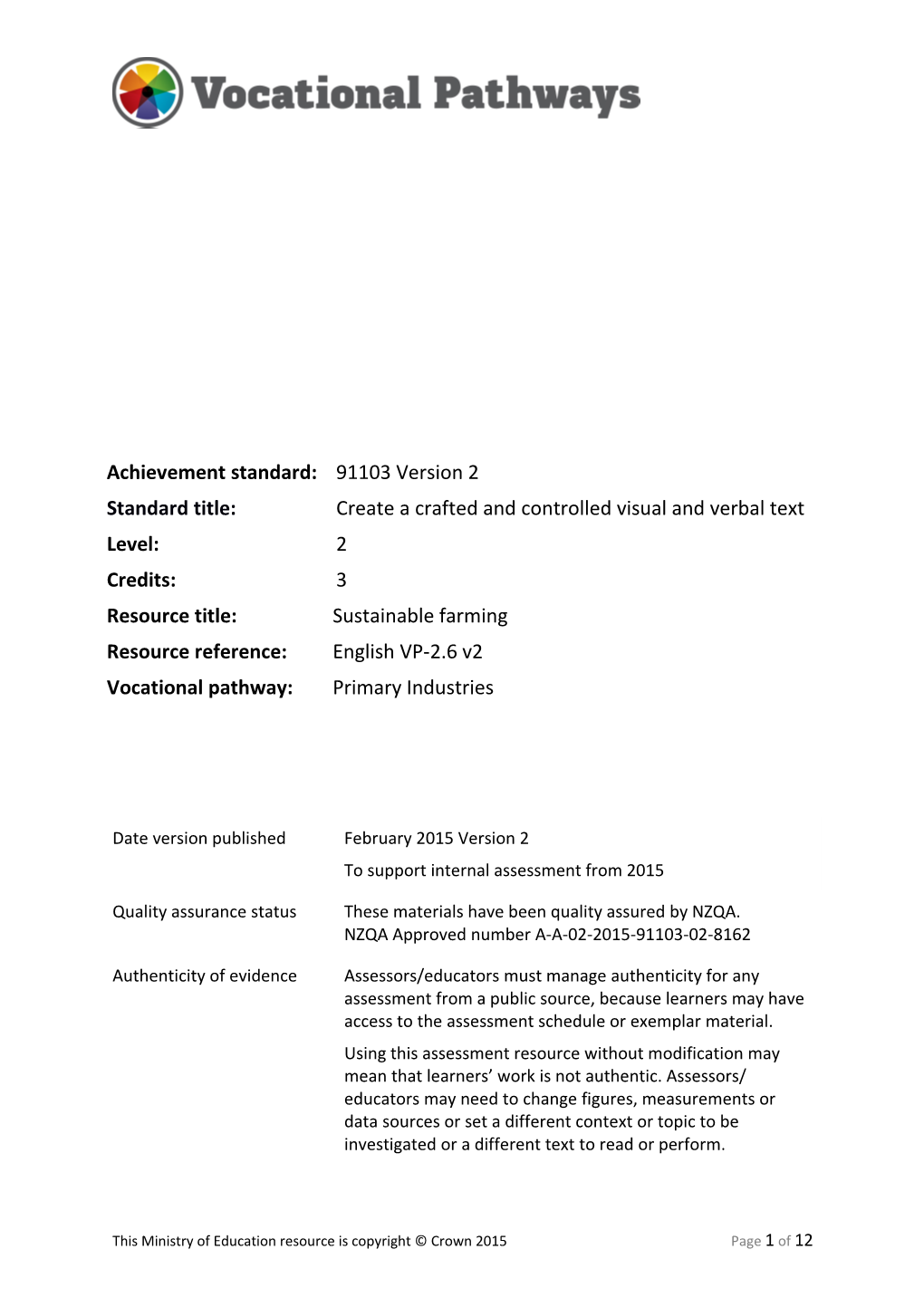 Vocational Pathways Internal Assessment Resource s3