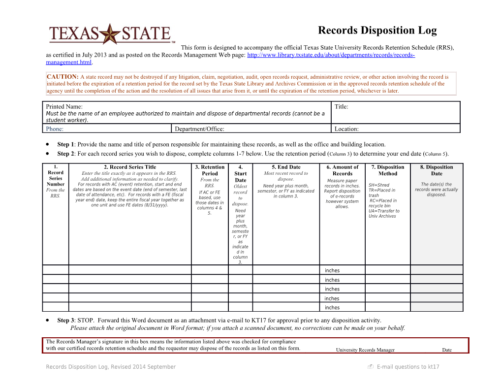 Records Disposition Log