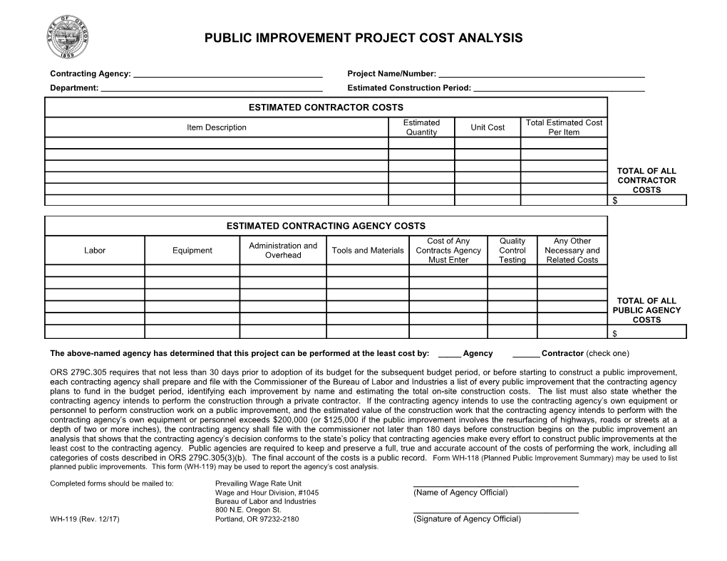 Planned Public Improvement Summary