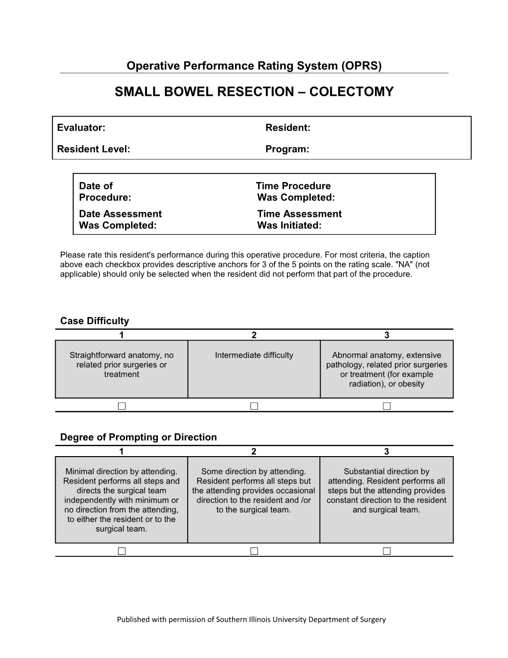 Proposed Template for Rating Forms