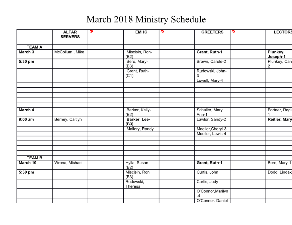 March 2018 Ministry Schedule