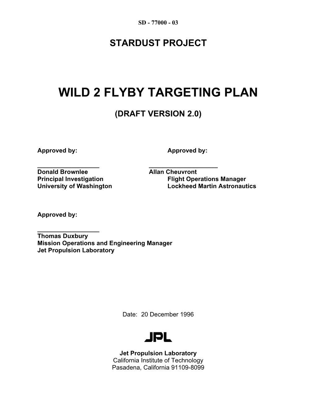 Wild 2 Flyby Targeting Plan