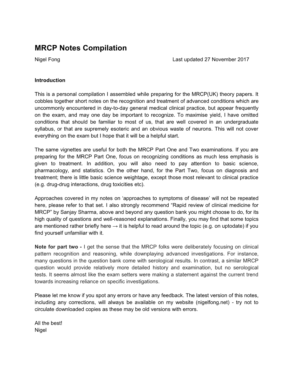 MRCP Notes Compilation