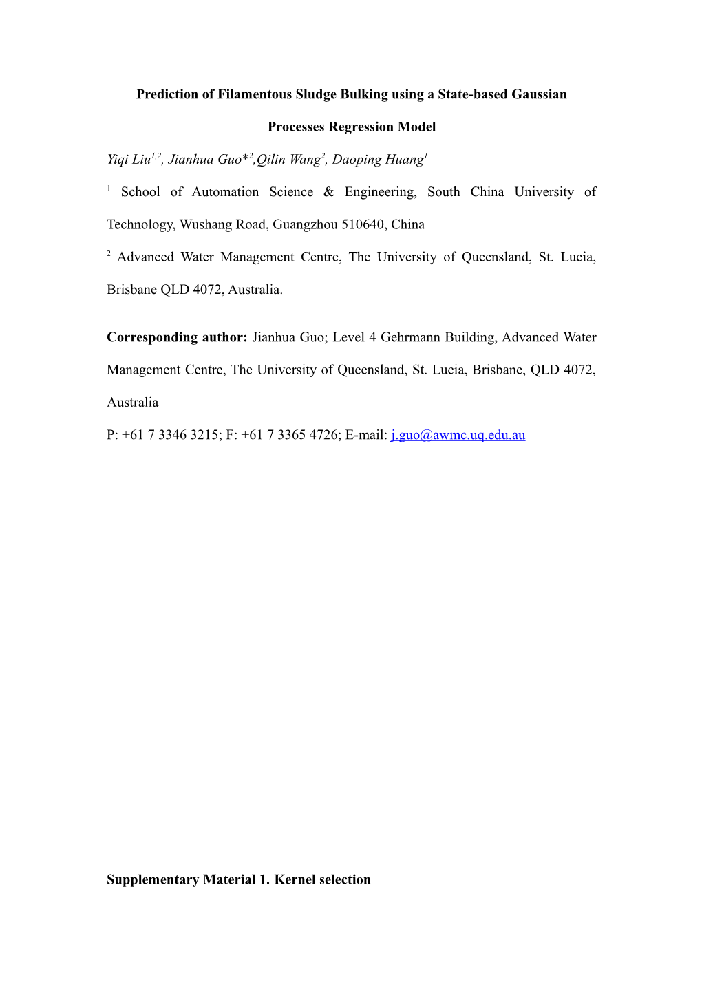 Prediction of Filamentous Sludge Bulking Using a State-Based Gaussian Processesregression