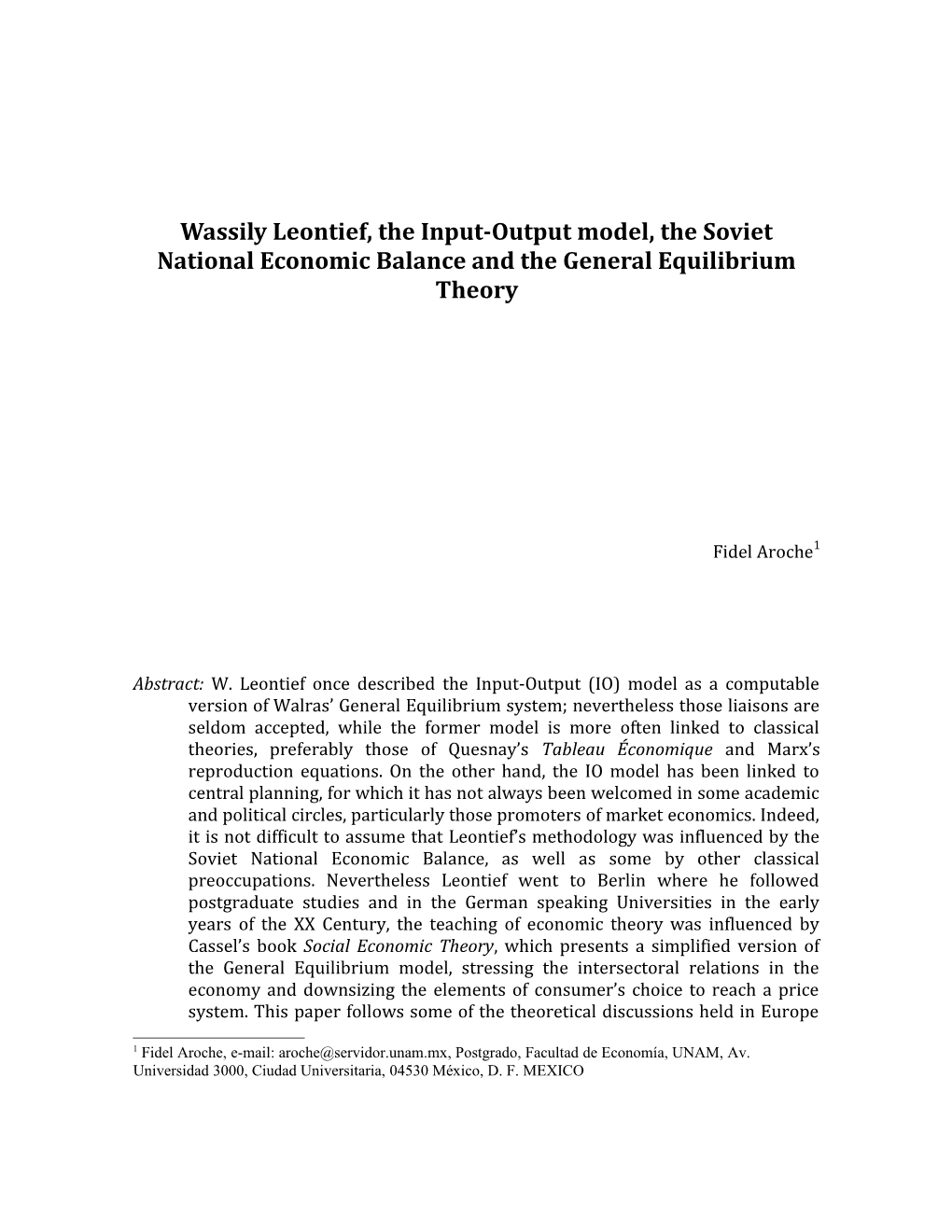 Wassily Leontief and the General Equilibrium Theory