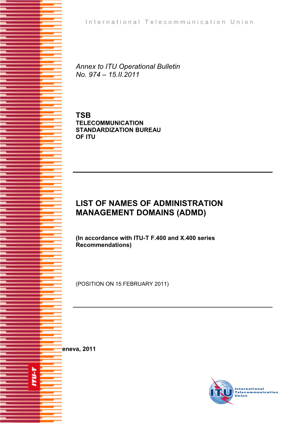 Annex to ITU Operational Bulletin