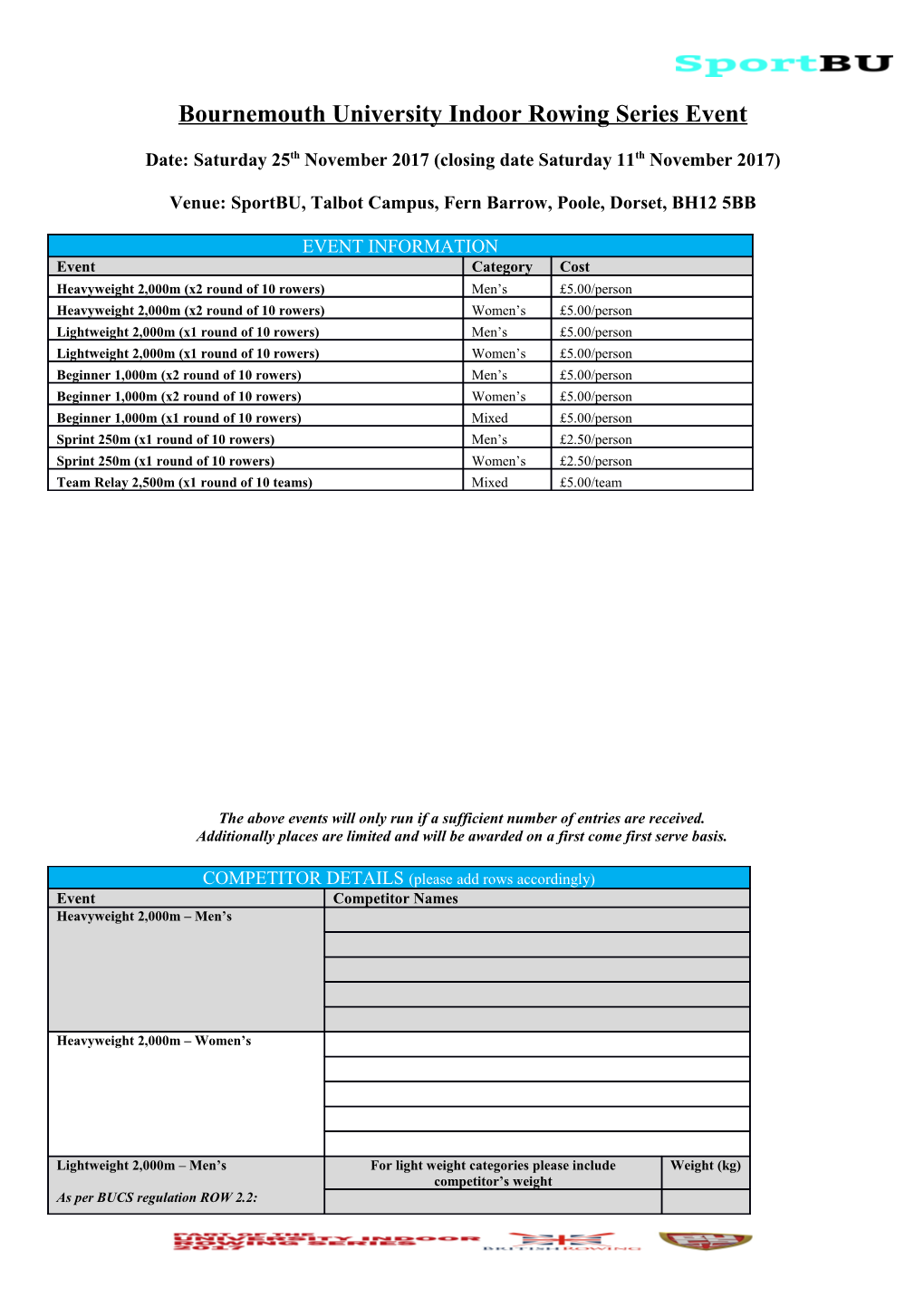 Bournemouth University Indoor Rowing Series Event