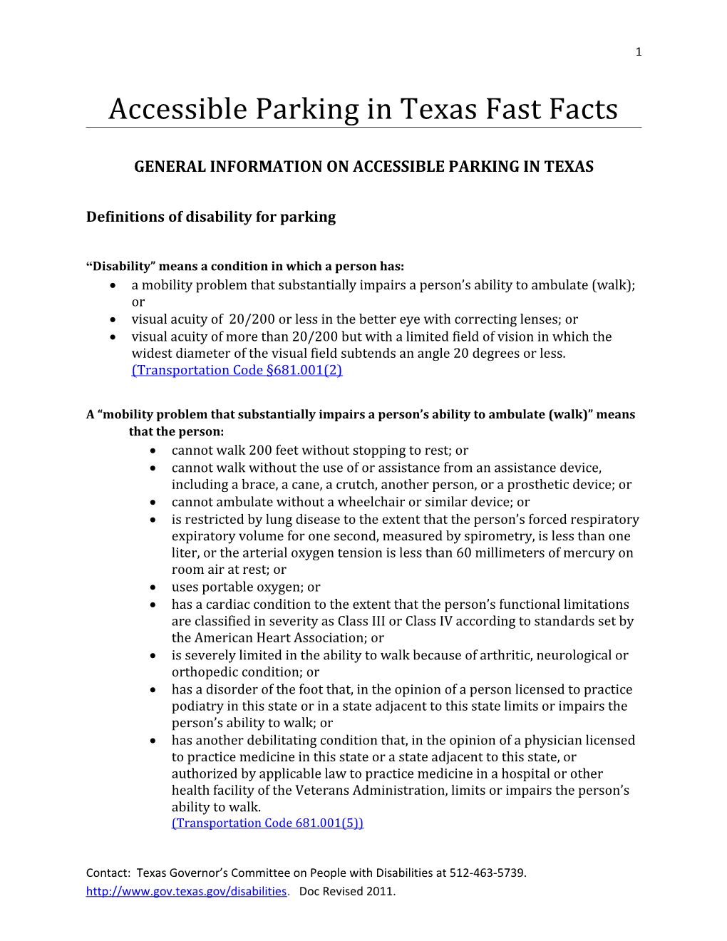 General Information on Accessible Parking in Texas