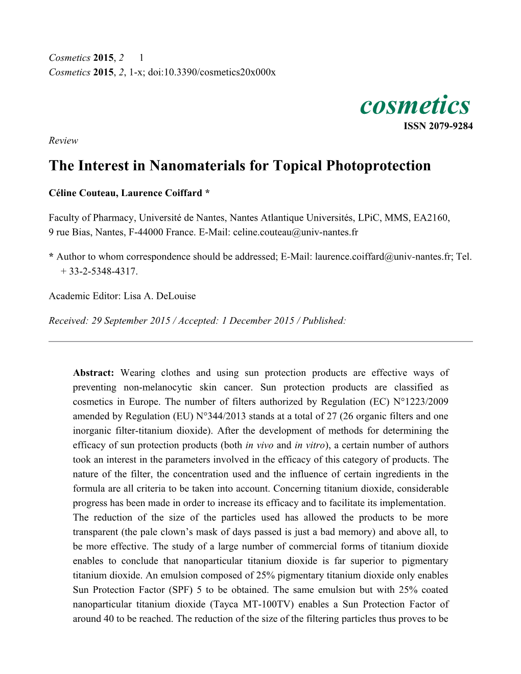 The Interest Innanomaterials Fortopical Photoprotection