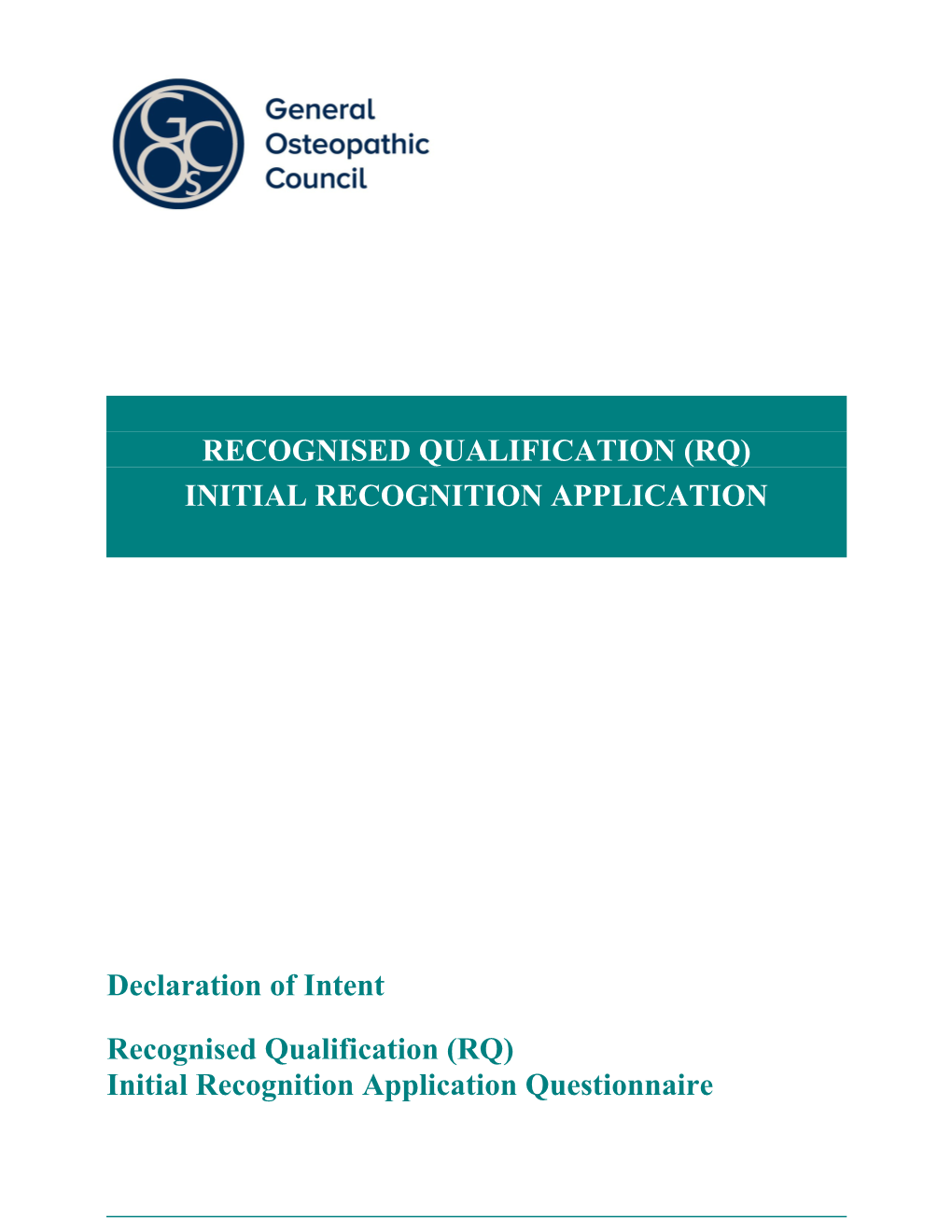 Initial Recognition RQ Application Form