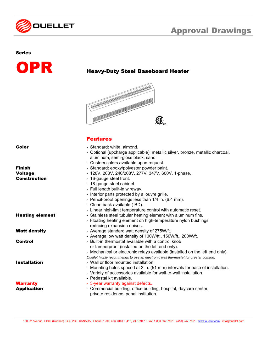 Oprheavy-Duty Steel Baseboard Heater