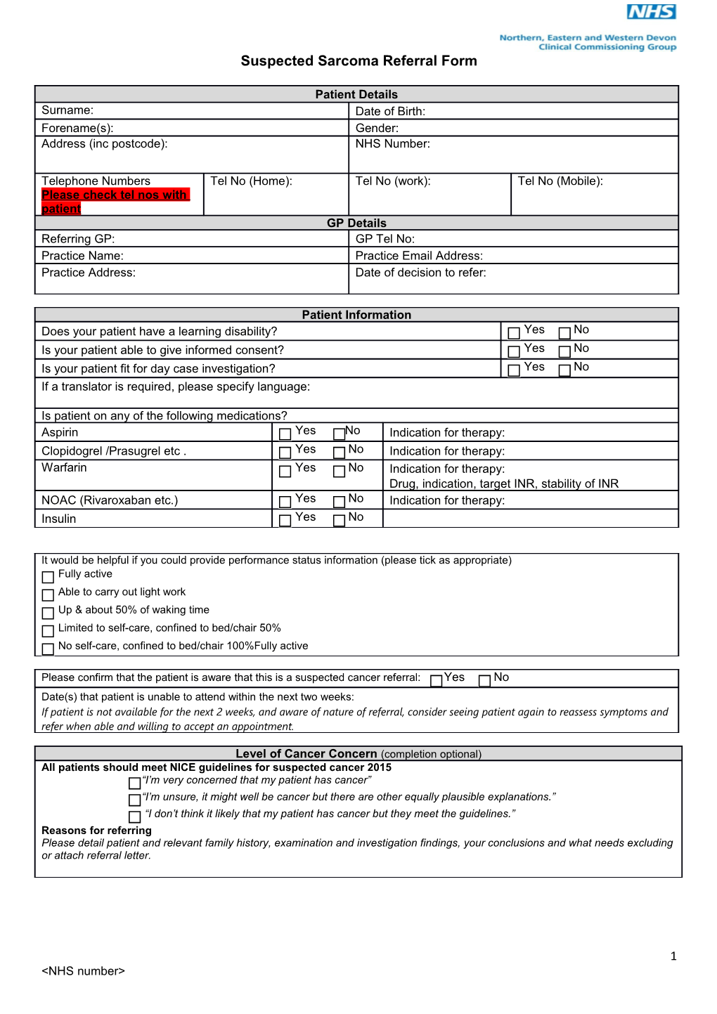 Suspected Sarcoma Referral Form