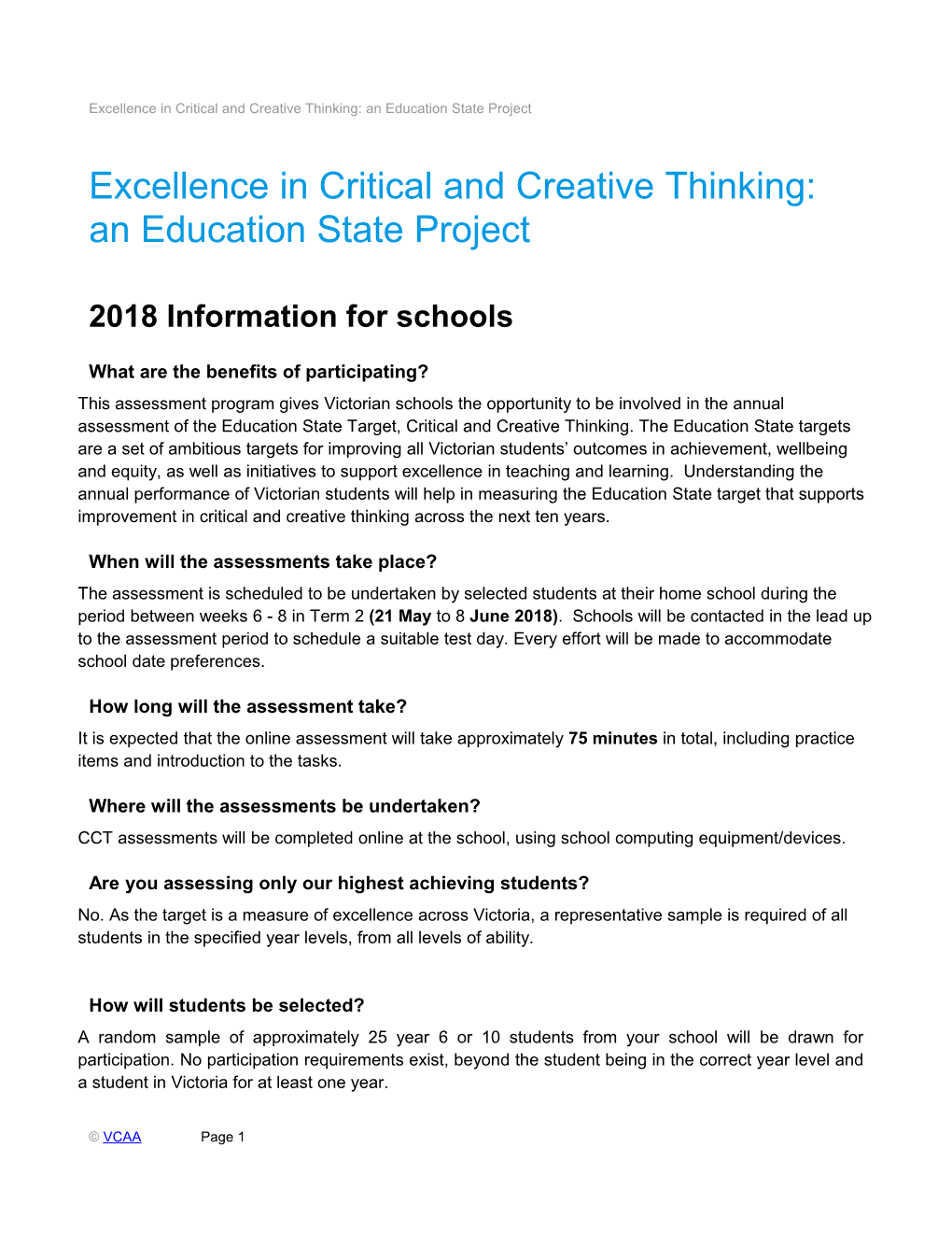 Excellence in Critical and Creative Thinking: an Education State Project