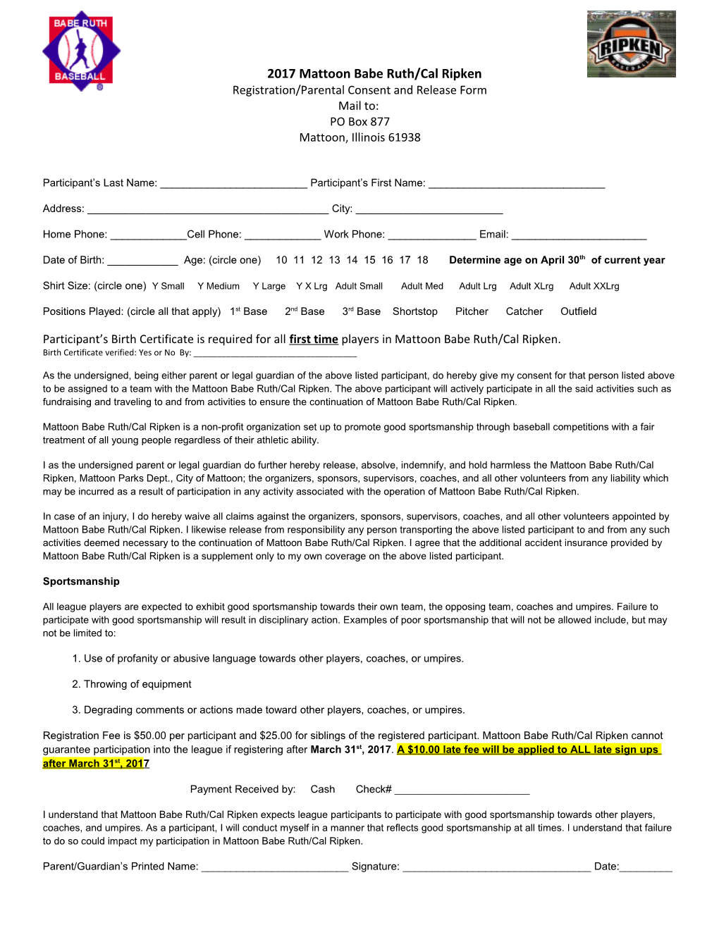 Registration/Parental Consent and Release Form
