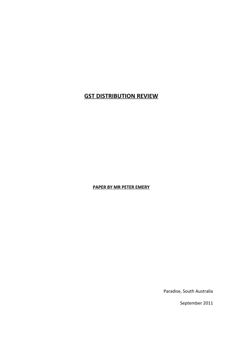 Submission by Peter Emery to the GST Distribution Review