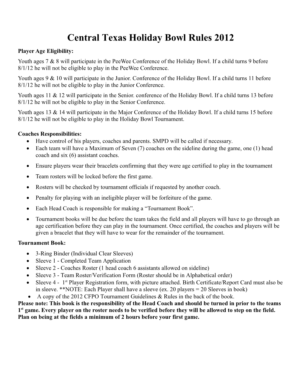 Central Texas Holiday Bowl Rules 2012