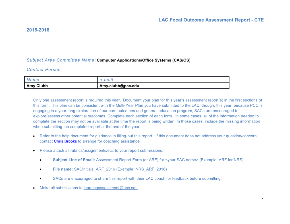 LAC Focal Outcome Assessment Report - CTE