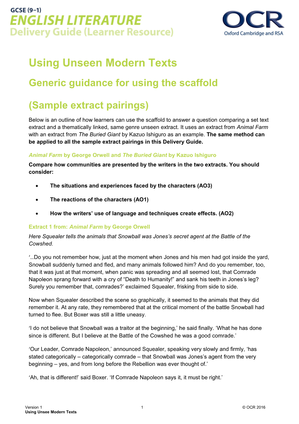 OCR GCSE English Literature Delivery Guide - General Guidance for Using the Scaffold