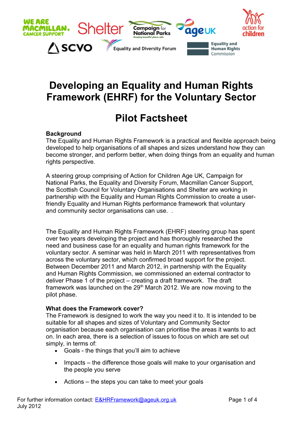 Developing an Equality and Human Rights Framework for the Third Sector