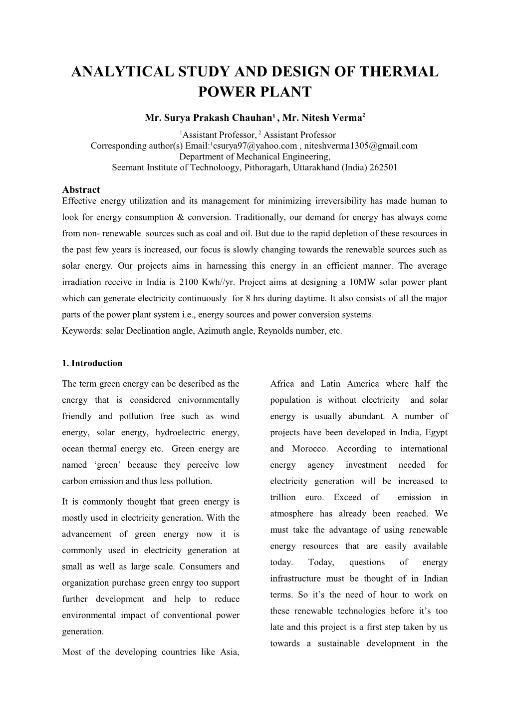 Analytical Study and Design of Thermal Power Plant