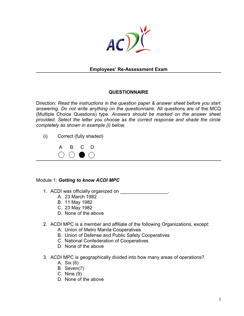 Employees Re-Assessment Exam