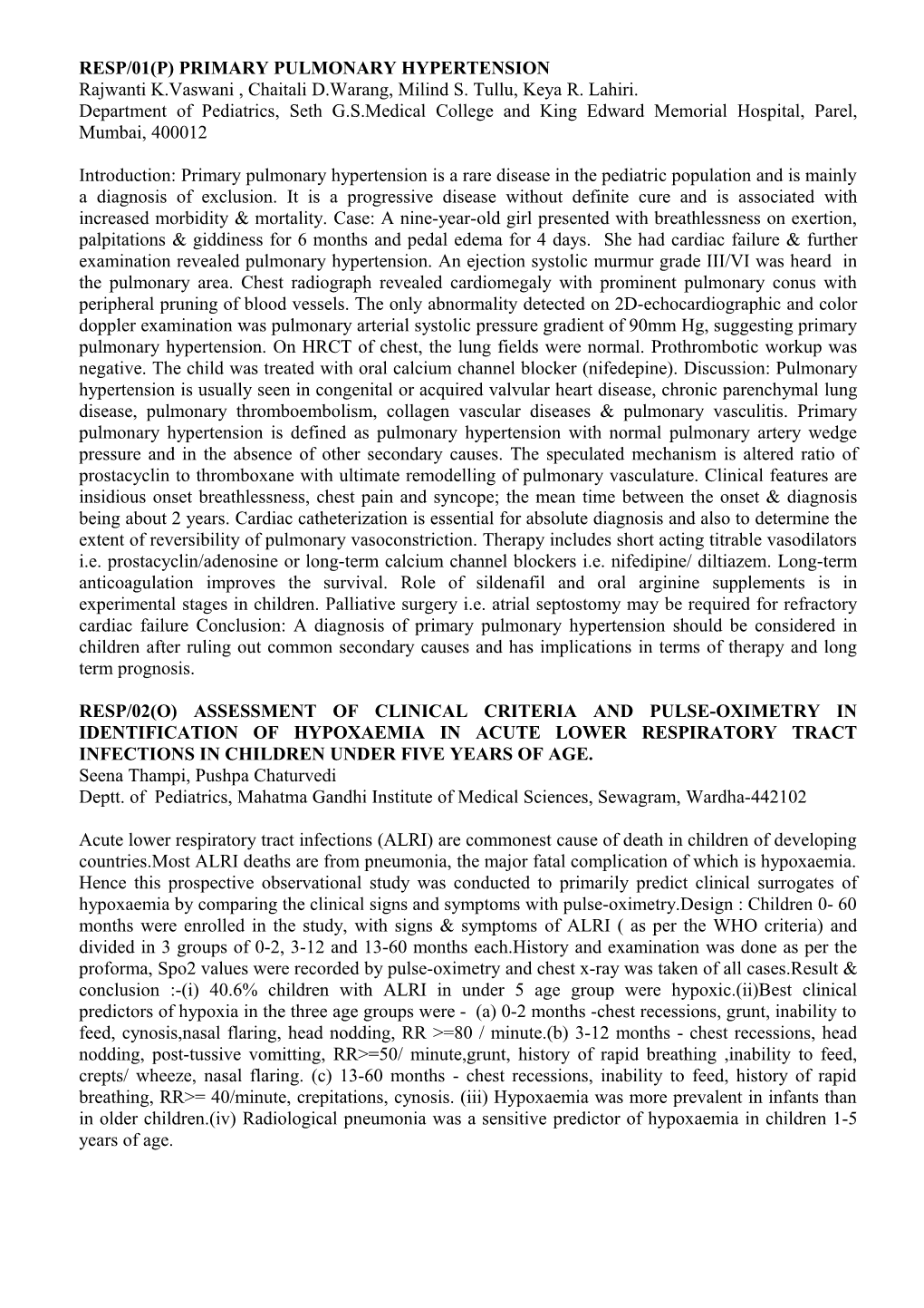 Resp/01(P) Primary Pulmonary Hypertension