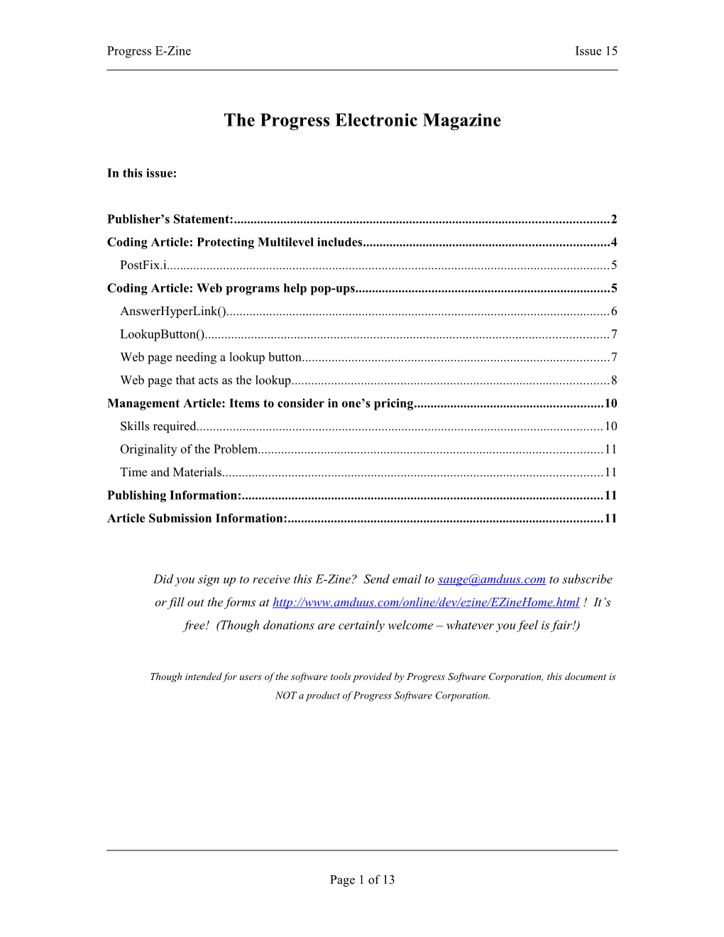 The Progress Electronic Magazine