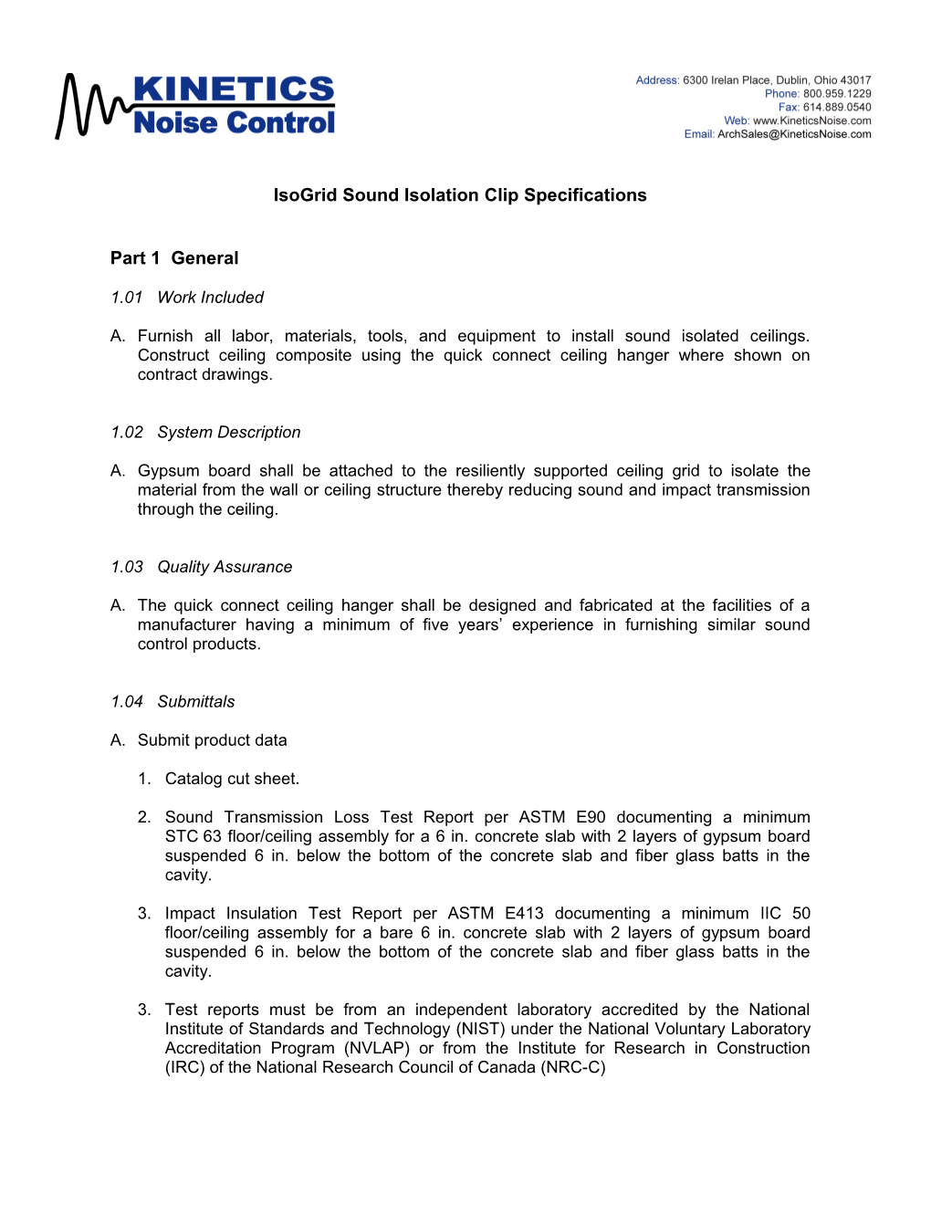 Isogrid Sound Isolation Clip Specifications