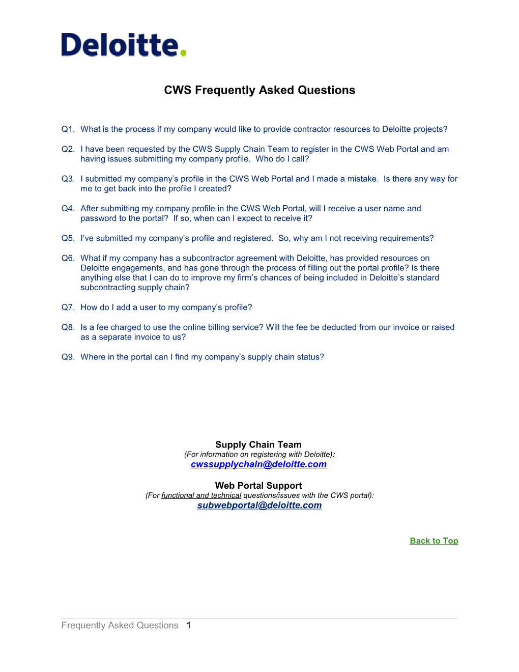 CWS Frequently Asked Questions