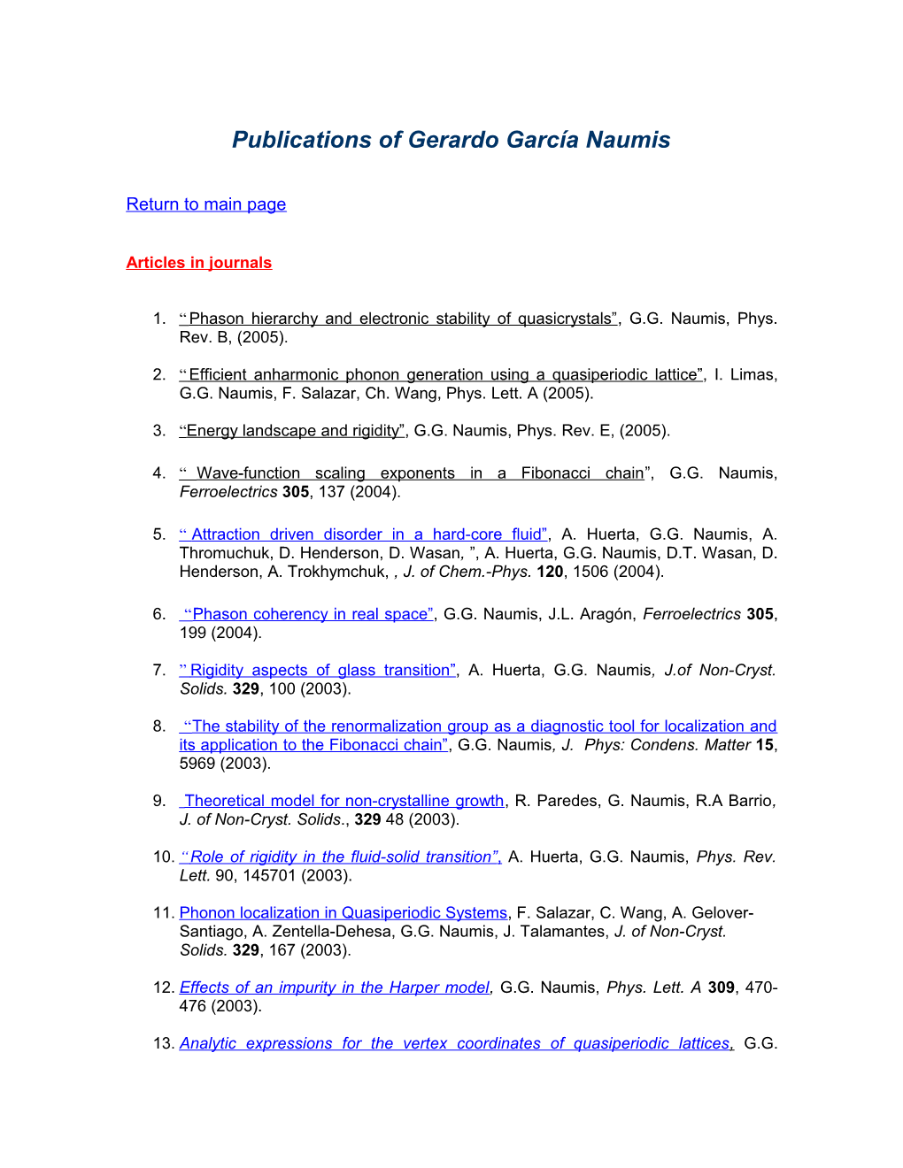 Publications of Gerardo García Naumis