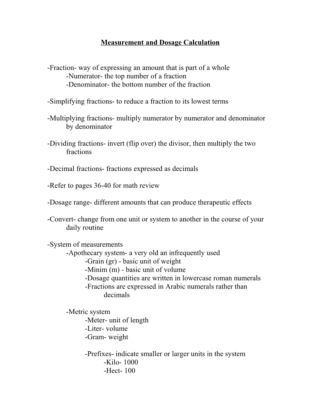 Measurement and Dosage Calculation