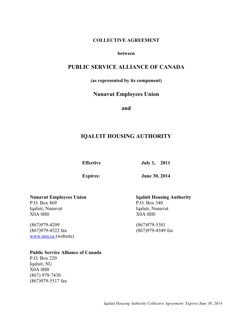 CA Iqaluit Housing Authority - Collective Agreement (99777117-5)