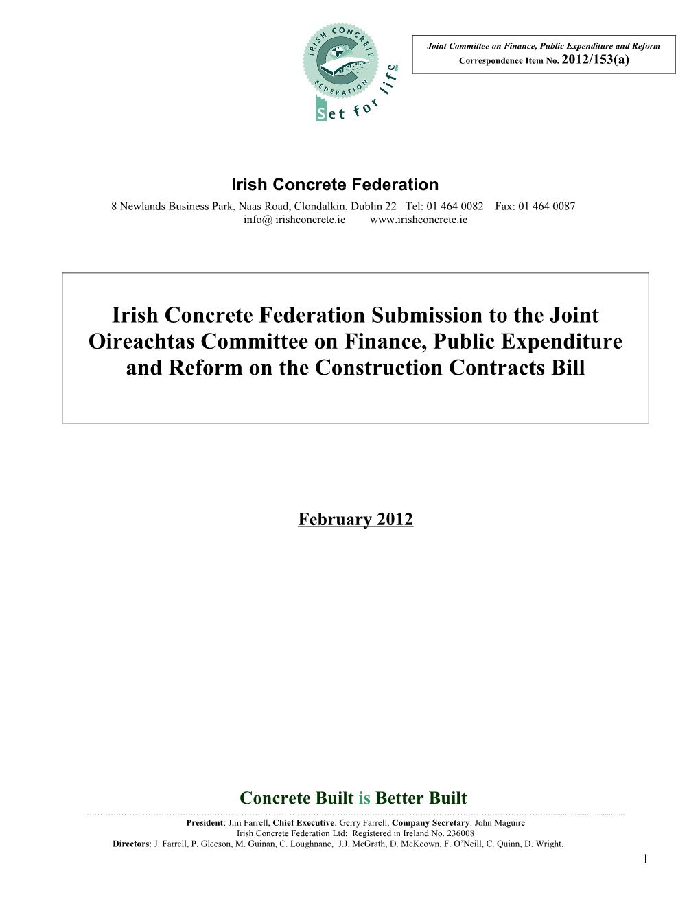 Submission to the Department of Public Expenditure and Reform on the Construction Contracts Bill