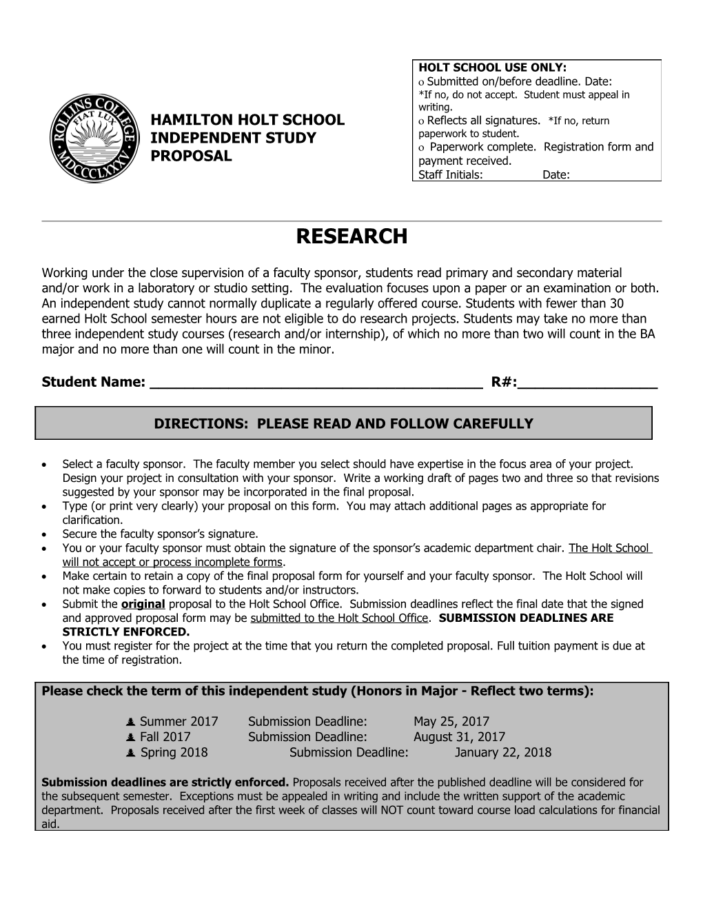 Hamilton Holt School Application for Independent Study