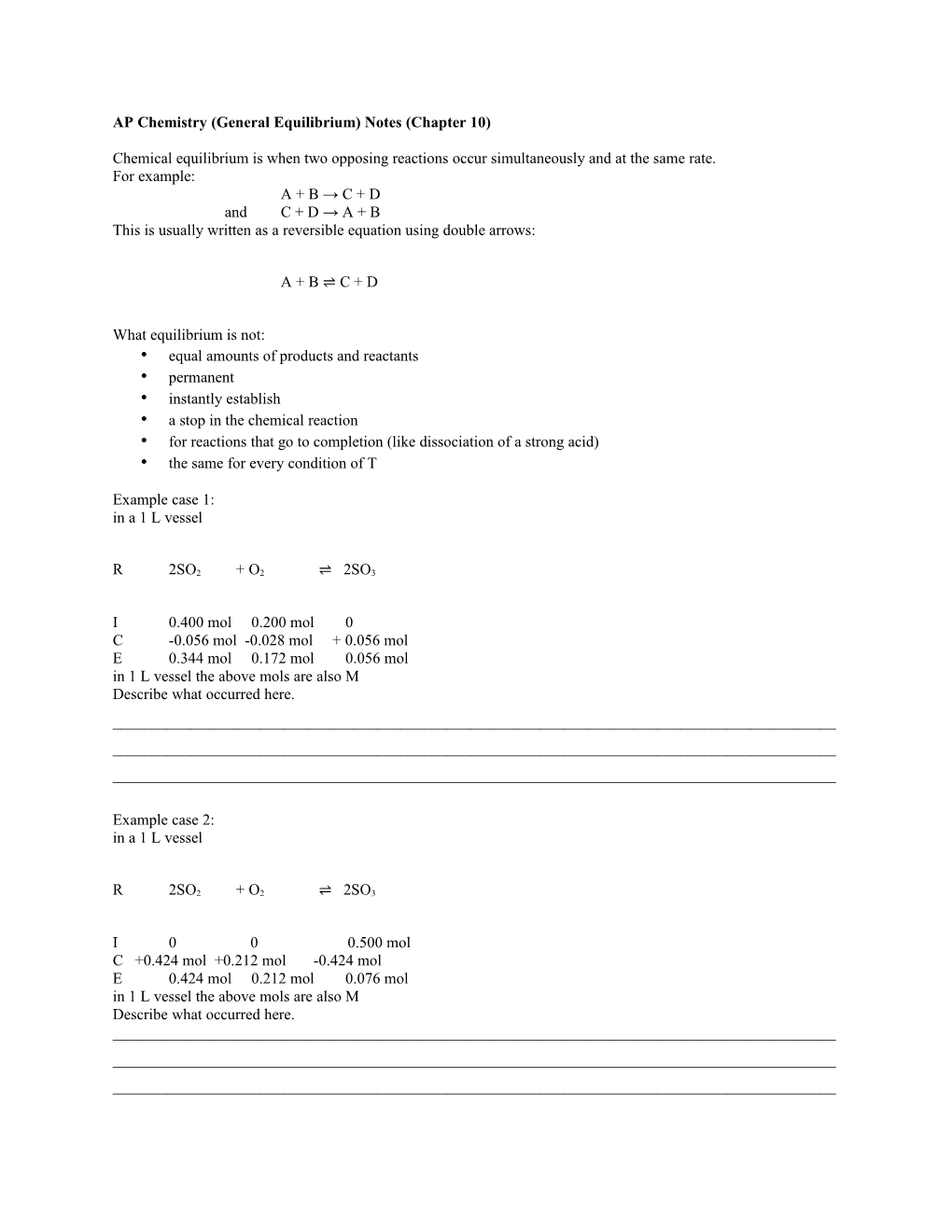 AP Chemistry (General Equilibrium) Notes (Chapter 10 )