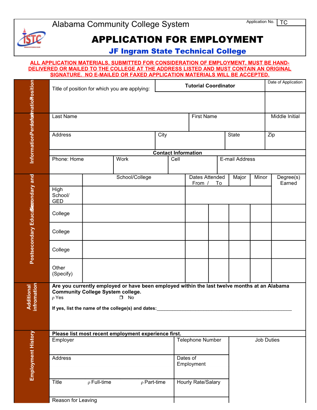 Are You a Member of the Alabama Community College System Applicant Pool? R Yes R No