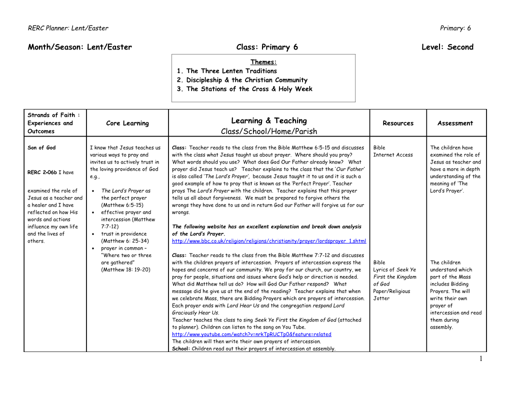 Month/Season: Lent/Easterclass: Primary 6Level:Second