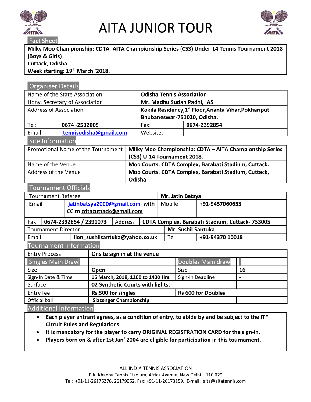 AITA Junior Circuit - Fact Sheet