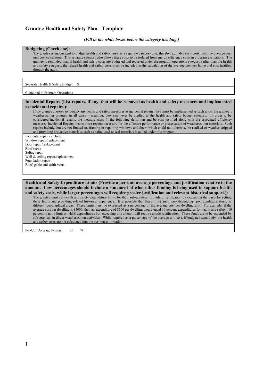 Grantee Health and Safety Plan - Template