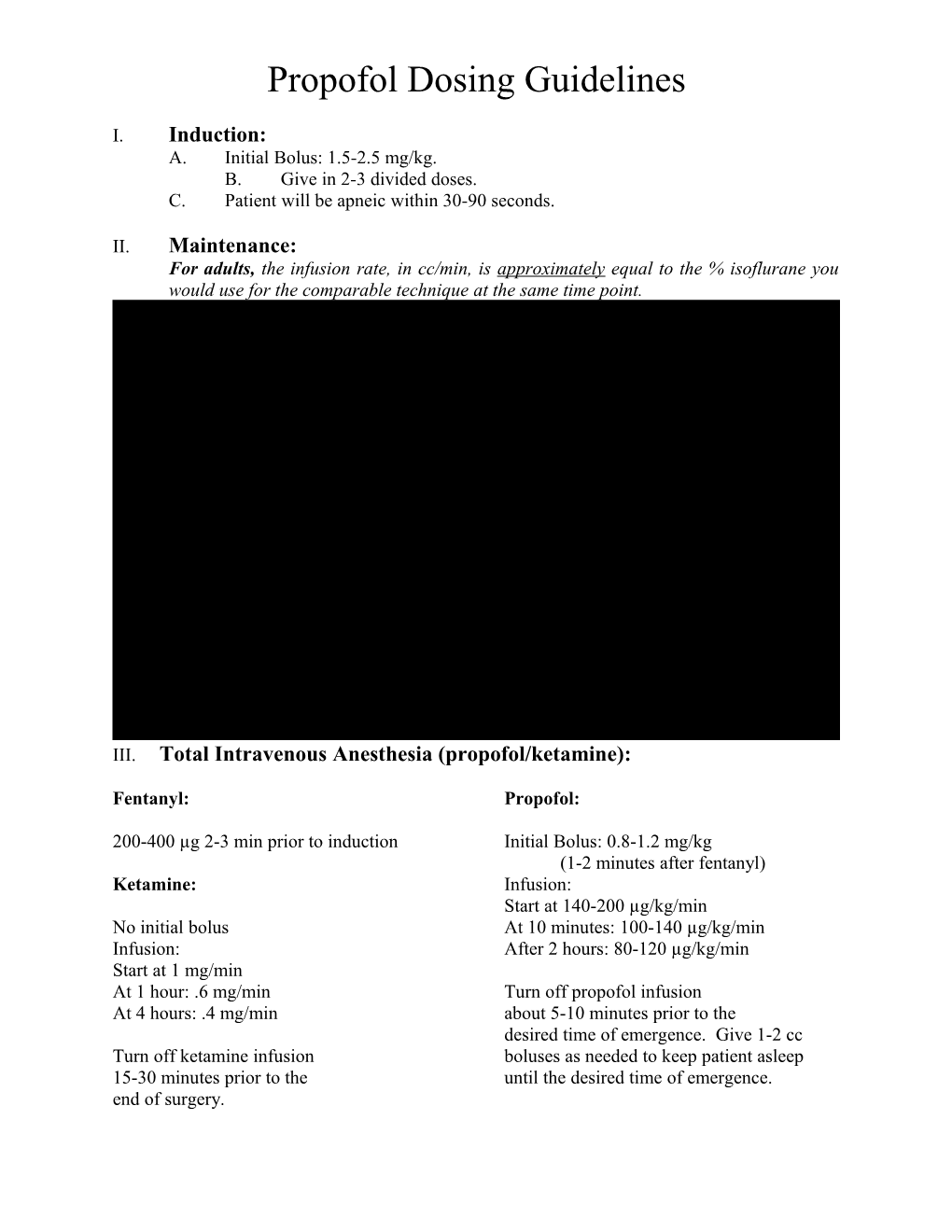 Propofol Dosing Guidelines