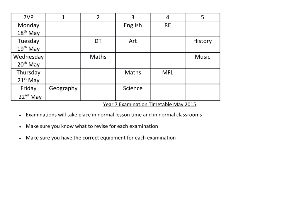 Examinations Will Take Place in Normal Lesson Time and in Normal Classrooms