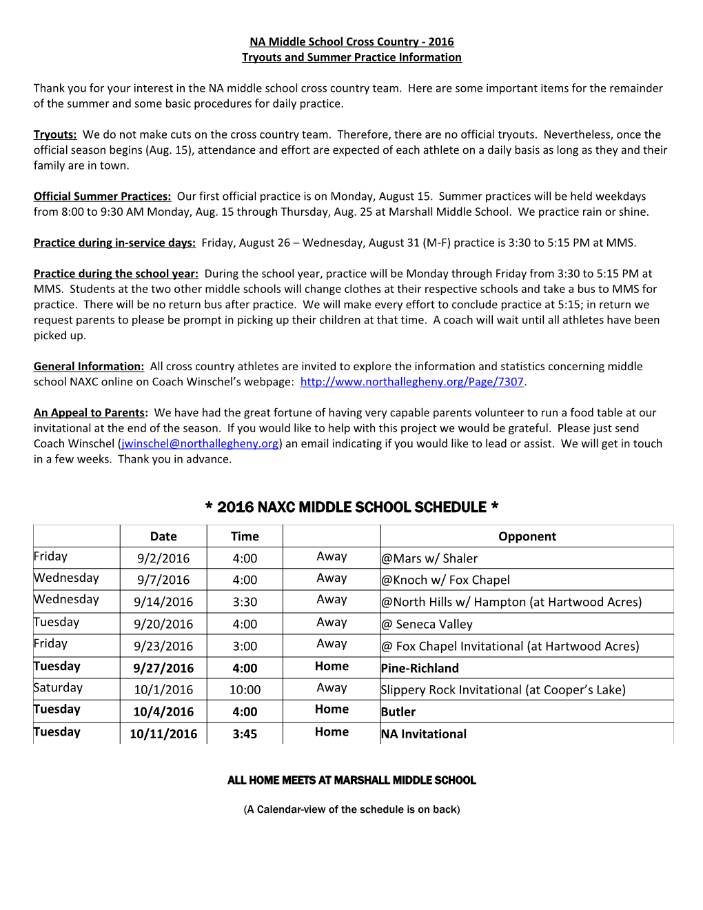 NA Middle School Cross Country