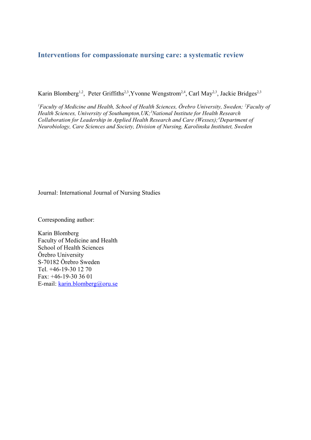 Interventions for Compassionate Nursing Care: a Systematic Review