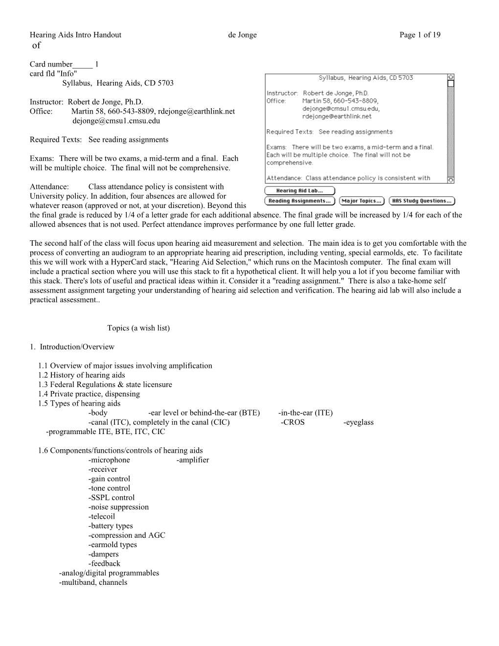 Hearing Aids Intro Handout De Jonge Page 1 of 19