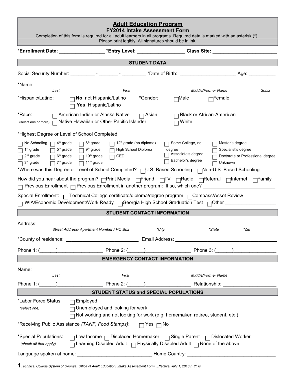 Intake Assessment Form