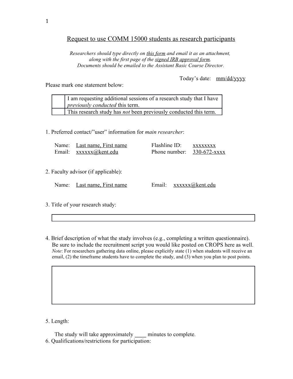 Request to Use COMM 15000 Students As Research Participants