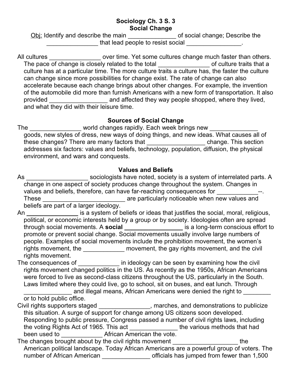 Sociology Ch. 3 S. 3Social Change