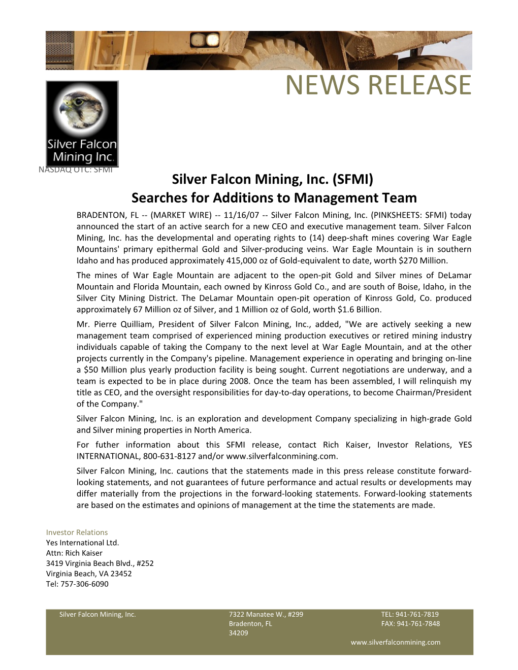 Silver Falcon Mining, Inc s1