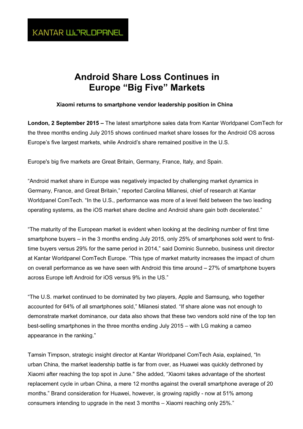 Android Share Loss Continues in Europe Big Five Markets