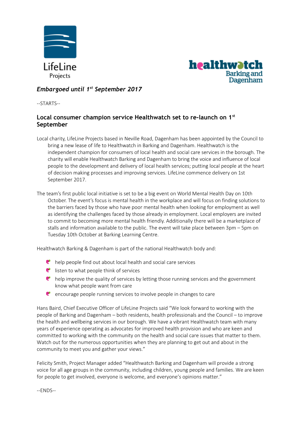 Local Consumer Champion Service Healthwatch Set to Re-Launch on 1St September